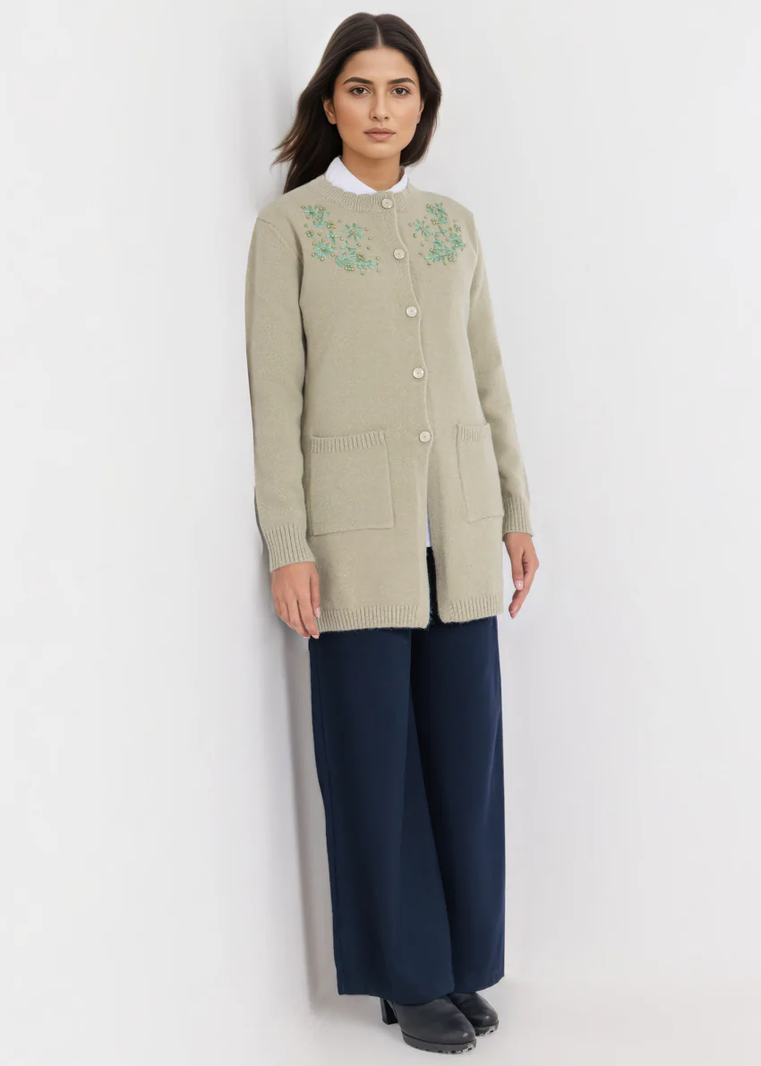 Lime-Round Neck Full Sleeves Cardigan Sweater (25Y-107-67) - Image 4