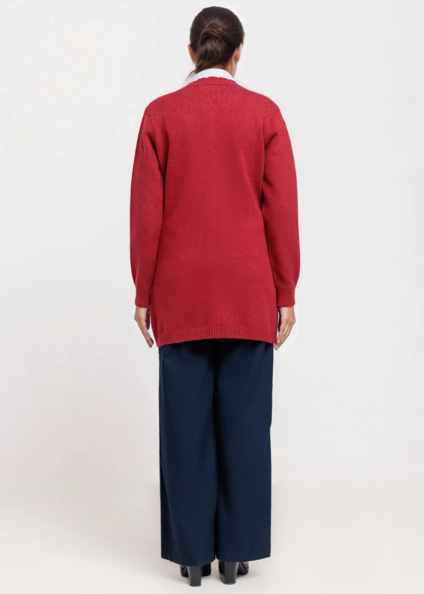 Maroon-Round Neck Full Sleeves Cardigan Sweater (25Y-107-67) - Image 2