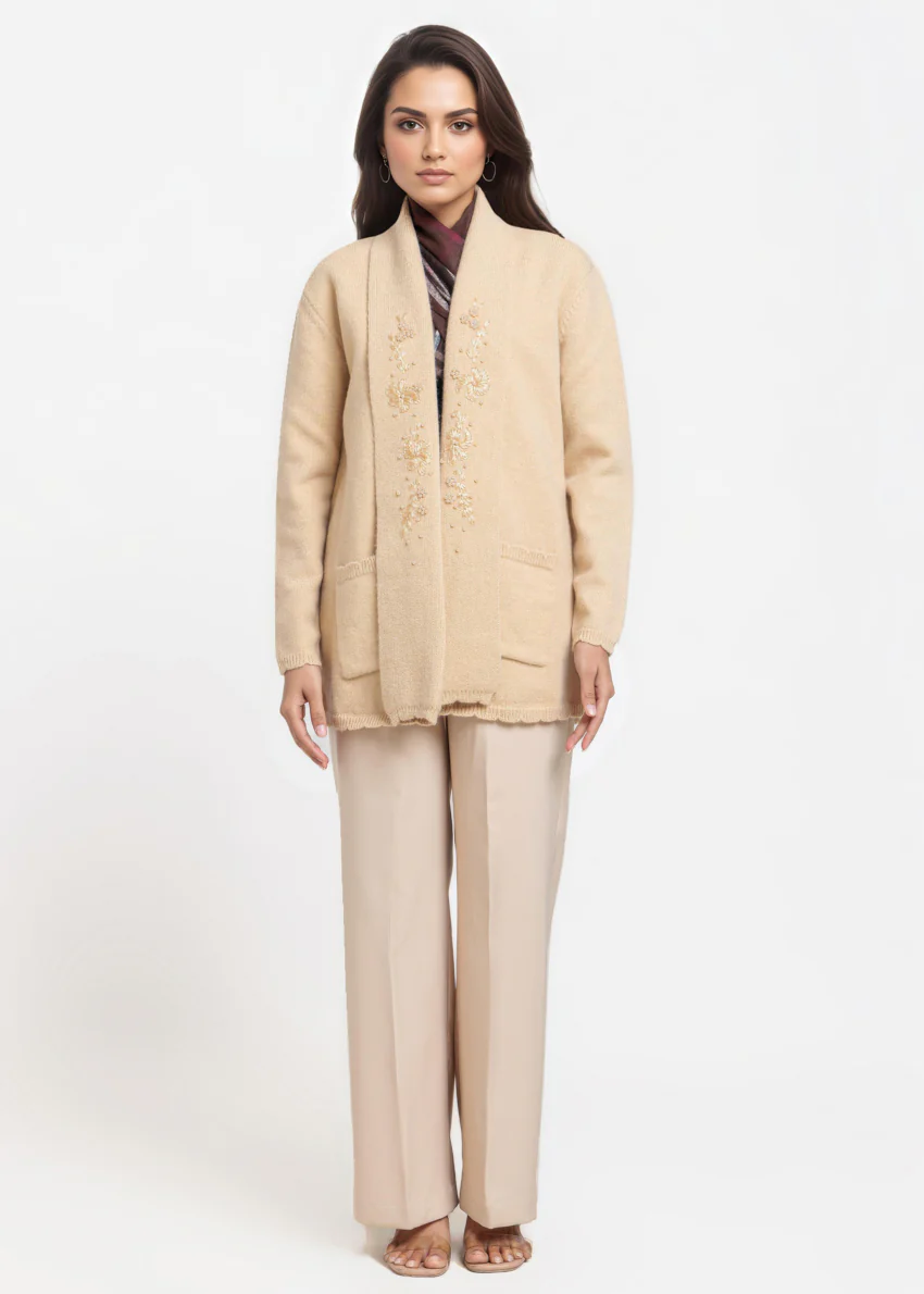 Beige-V-Cardigan Full Sleeves Sweater (25Y-108-67) - Image 3