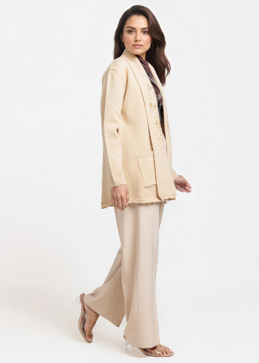 Beige-V-Cardigan Full Sleeves Sweater (25Y-108-67) - Image 4