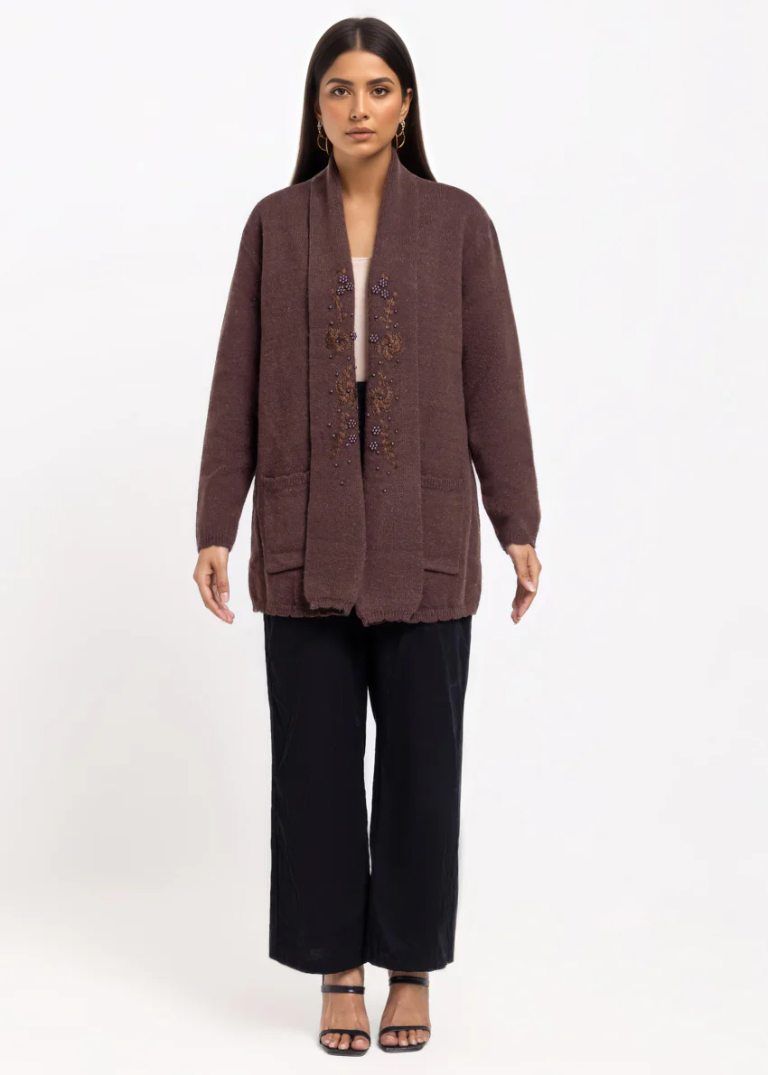 Brown-V-Cardigan Full Sleeves Sweater (25Y-108-67) - Image 3