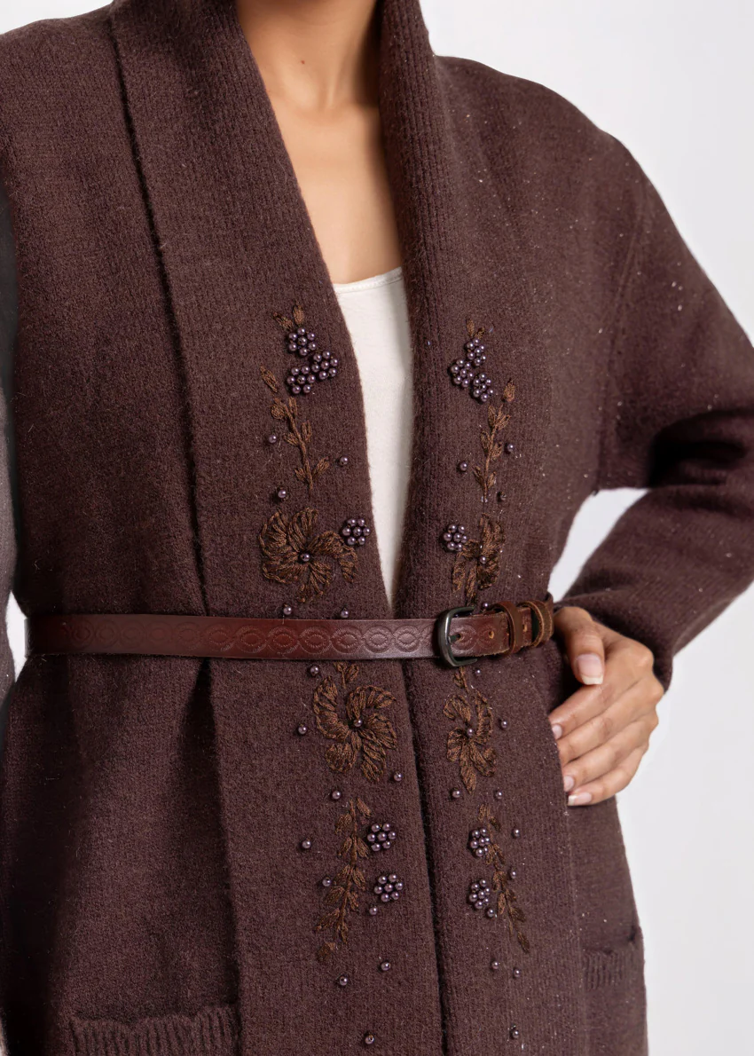 Brown-V-Cardigan Full Sleeves Sweater (25Y-108-67) - Image 4