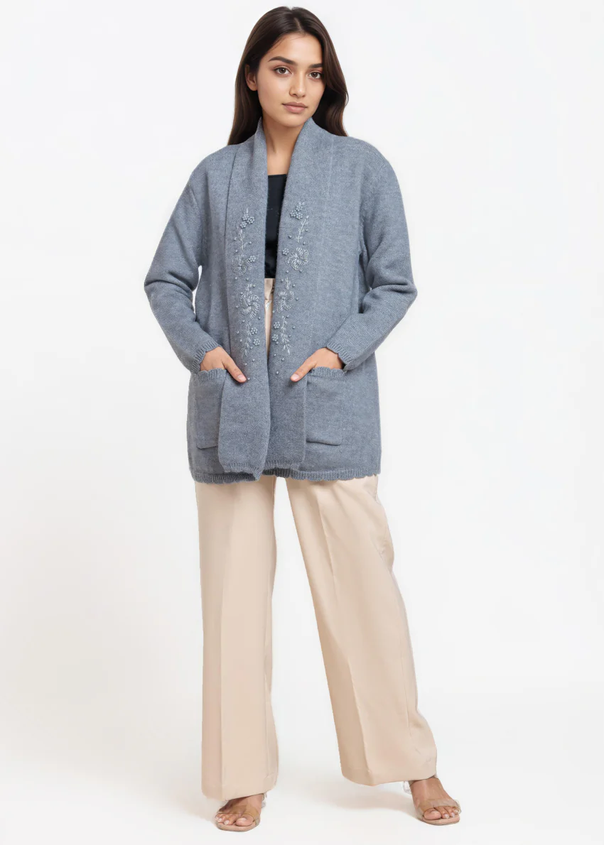 Grey-V-Cardigan Full Sleeves Sweater (25Y-108-67) - Image 3