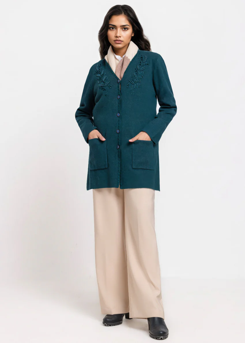 D-Green-V-Cardigan Full Sleeves Sweater (25Y-109-67) - Image 3