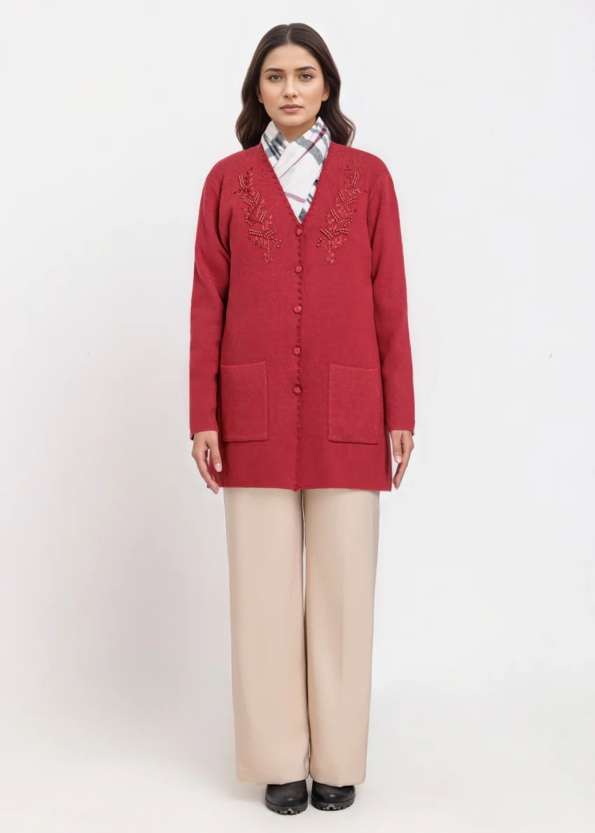 Maroon-V-Cardigan Full Sleeves Sweater (25Y-109-67) - Image 5