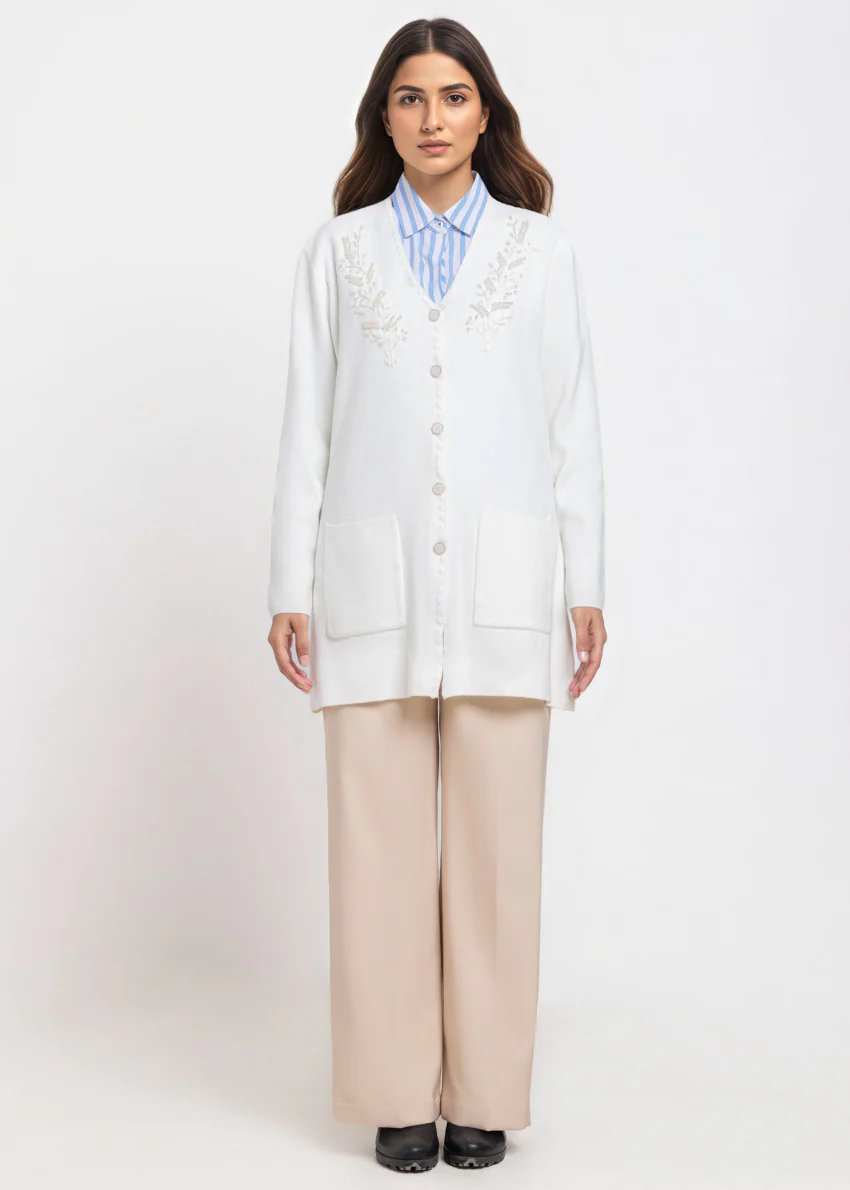 White-V-Cardigan Full Sleeves Sweater (25Y-109-67) - Image 4