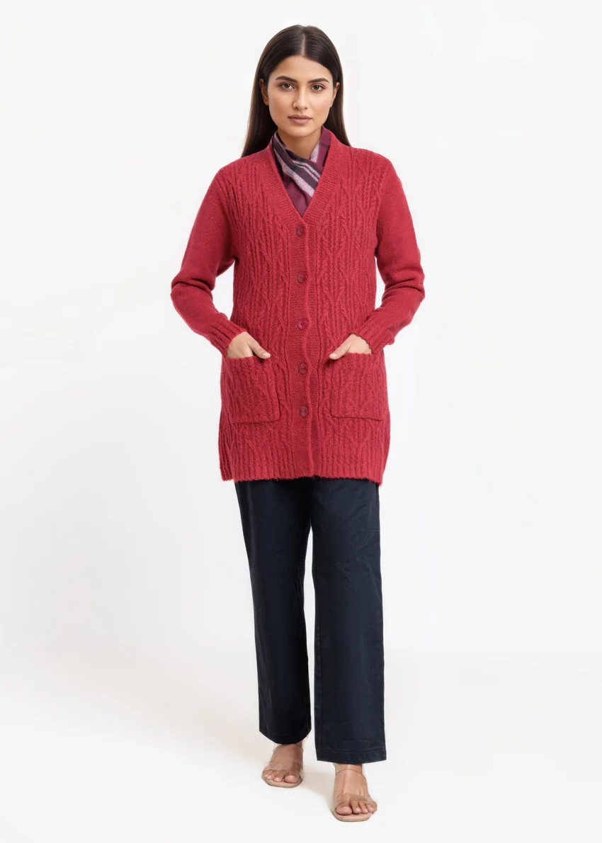 Maroon-V-Cardigan Full Sleeves Sweater (25Y-110-67) - Image 3