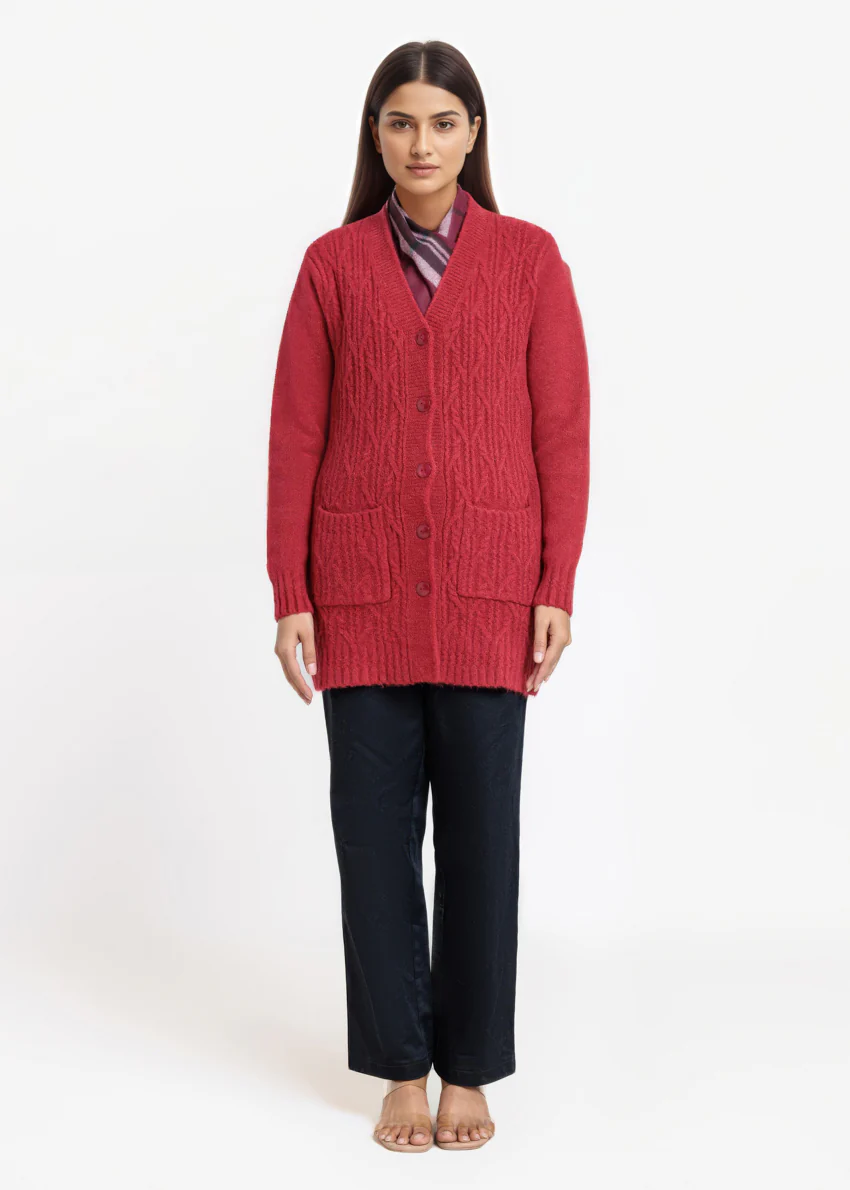 Maroon-V-Cardigan Full Sleeves Sweater (25Y-110-67) - Image 4