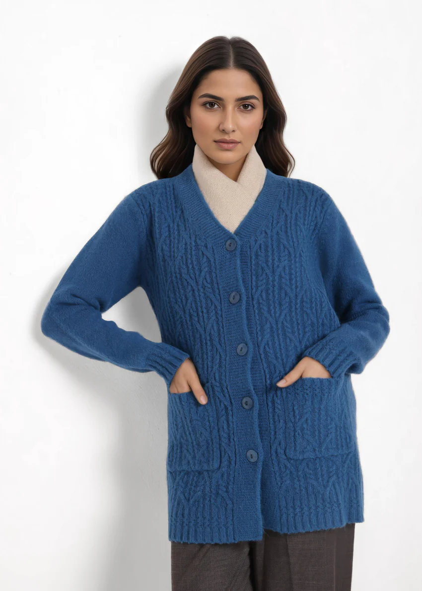 Teal-V-Cardigan Full Sleeves Sweater (25Y-110-67) - Image 3