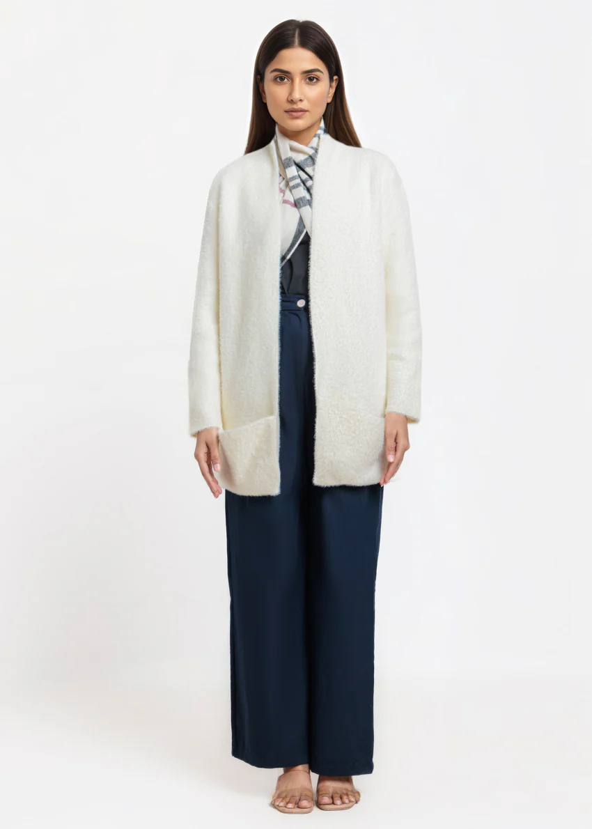 O-White-Round Neck Full Sleeves Cardigan Sweater (25Y-111-67) - Image 3