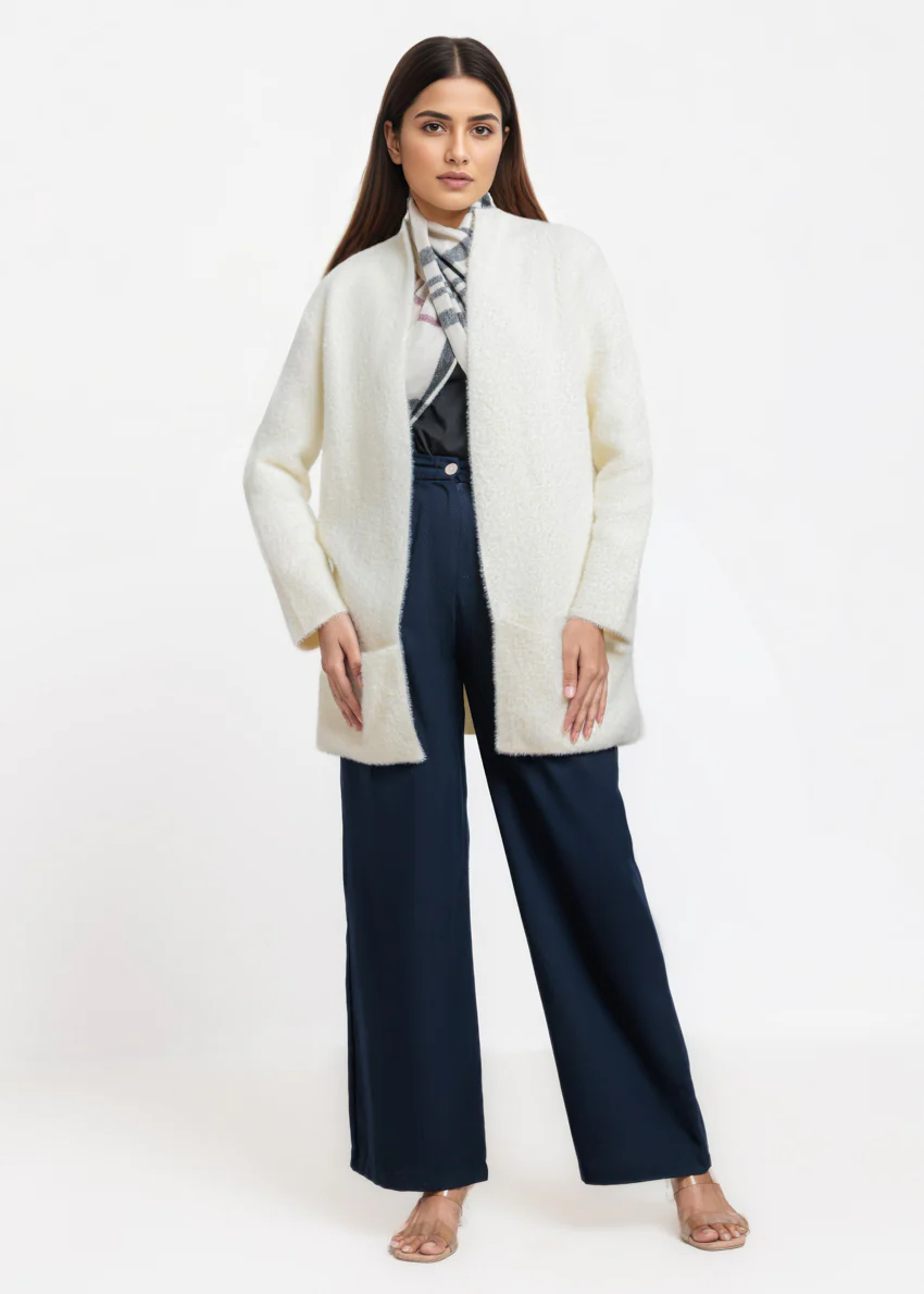 O-White-Round Neck Full Sleeves Cardigan Sweater (25Y-111-67) - Image 4