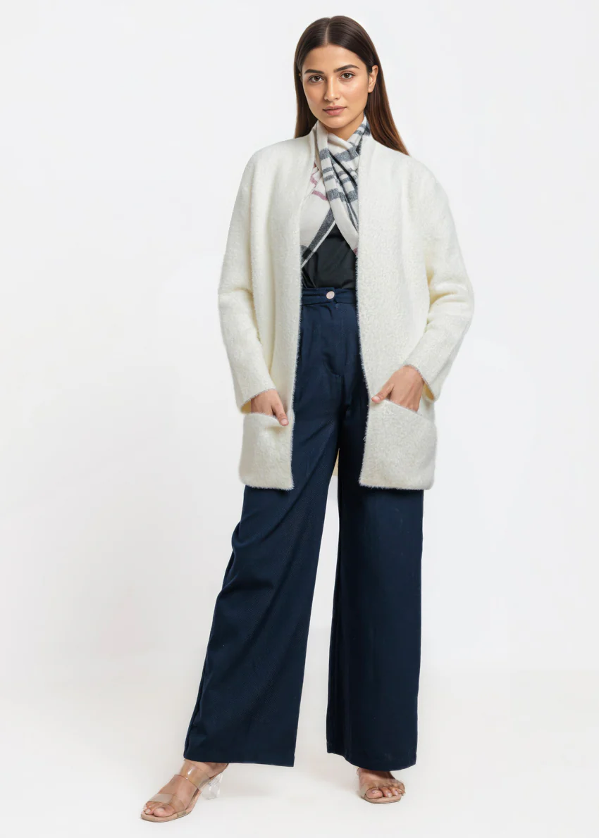 O-White-Round Neck Full Sleeves Cardigan Sweater (25Y-111-67) - Image 5