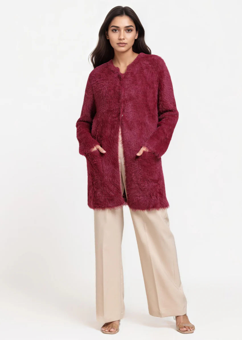 Maroon-Round Neck Full Sleeves Cardigan Sweater (25Y-112-67) - Image 4