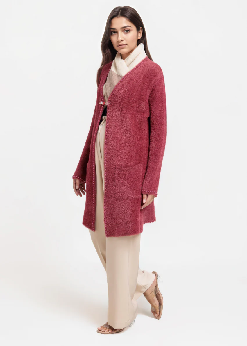 Maroon-V-Cardigan Full Sleeves Sweater (25Y-113-67) - Image 3