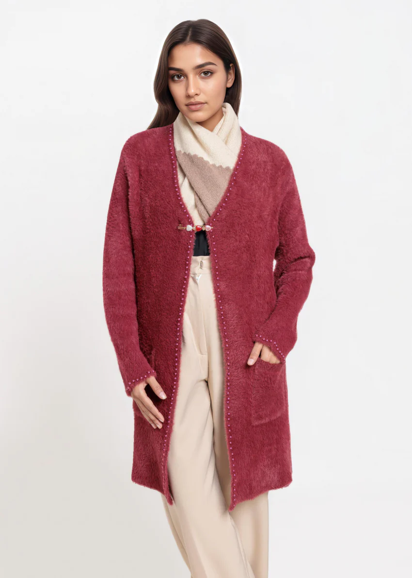 Maroon-V-Cardigan Full Sleeves Sweater (25Y-113-67) - Image 4