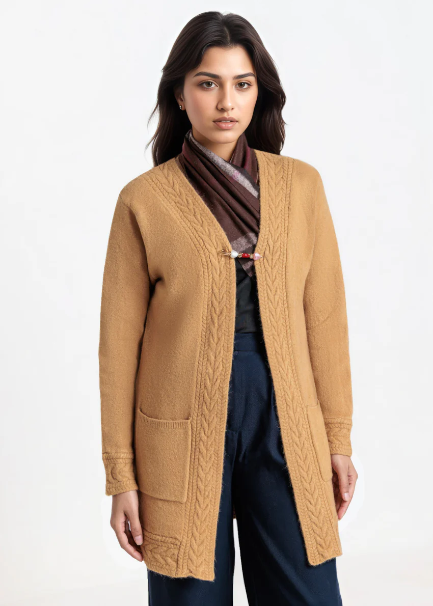 Khaki-V-Cardigan Full Sleeves Sweater (25Y-114-67) - Image 4