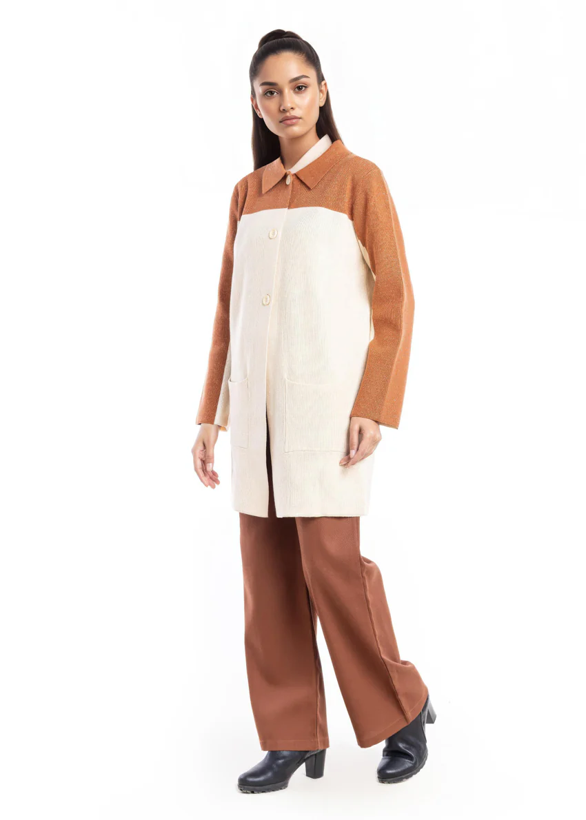 Beige-Wing Collar Full Sleeves Cardigan Sweater (25Y-116-67) - Image 3