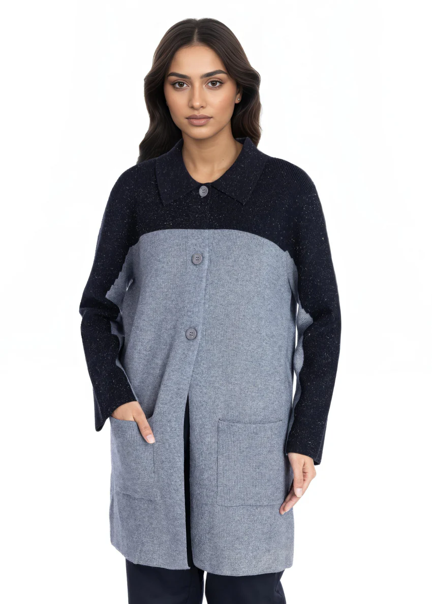 Grey-Wing Collar Full Sleeves Cardigan Sweater (25Y-116-67) - Image 3