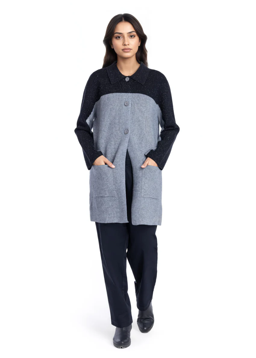 Grey-Wing Collar Full Sleeves Cardigan Sweater (25Y-116-67) - Image 5