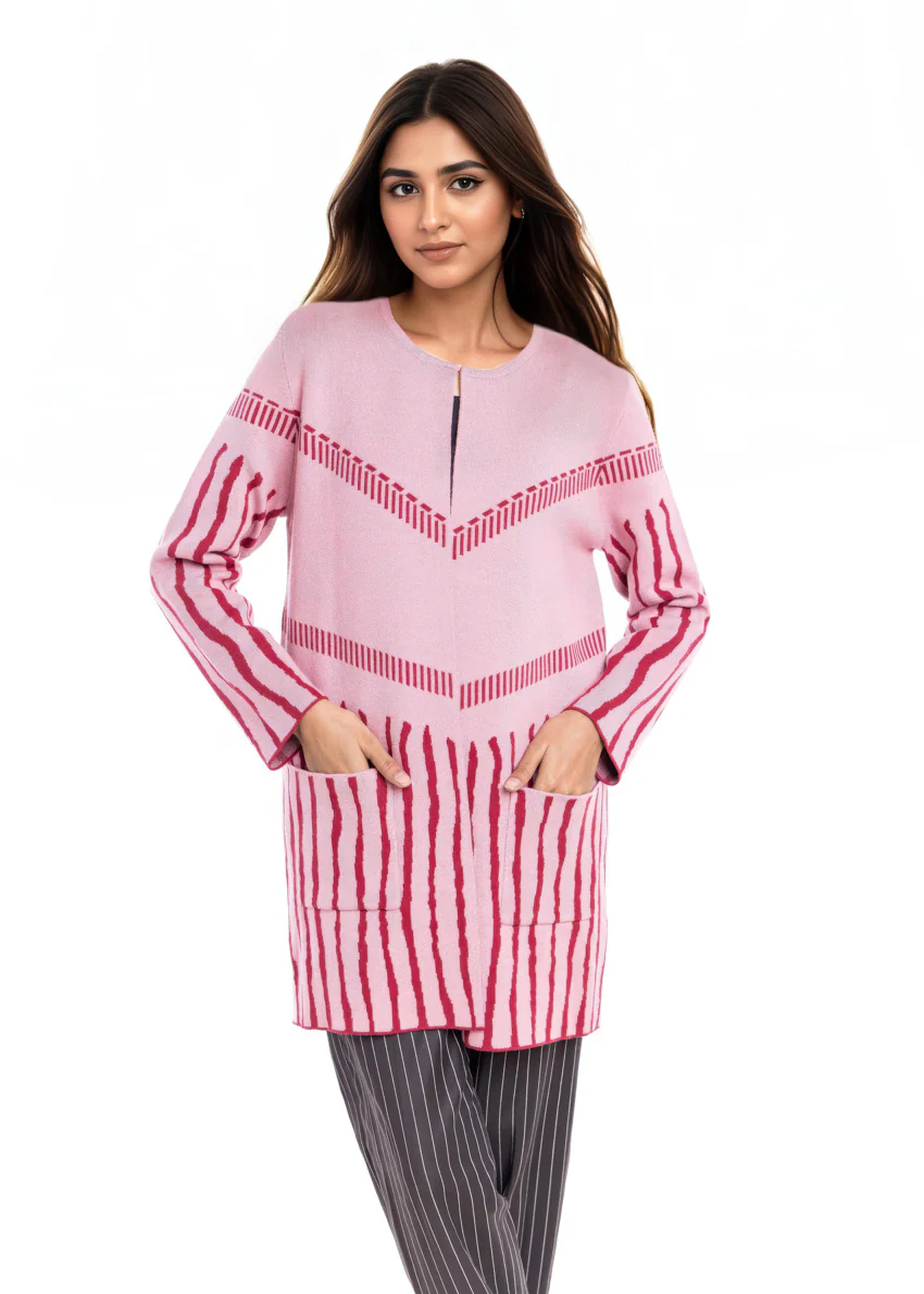 Pink-Round Neck Cardigan Full Sleeves Sweater (25Y-117-67) - Image 4