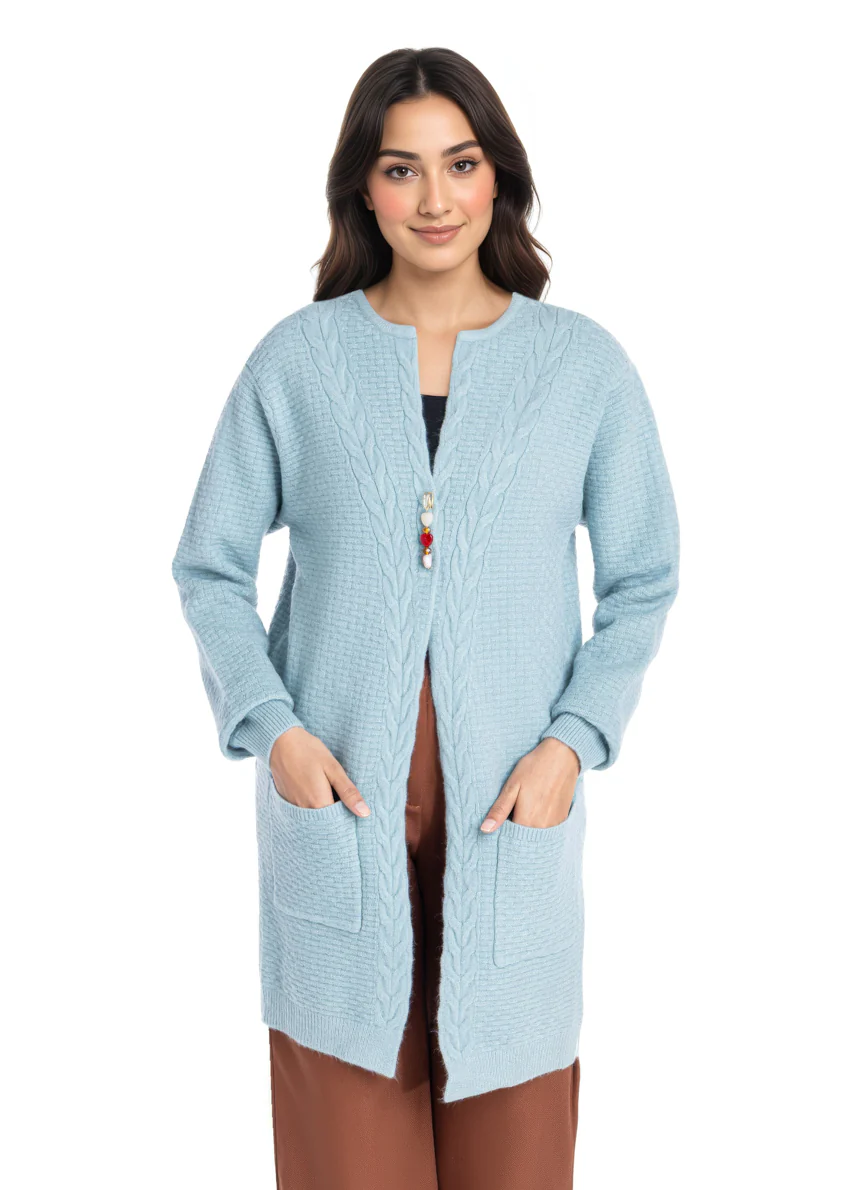 Aqua-Round Neck Cardigan Full Sleeves Sweater (25Y-118-67) - Image 2