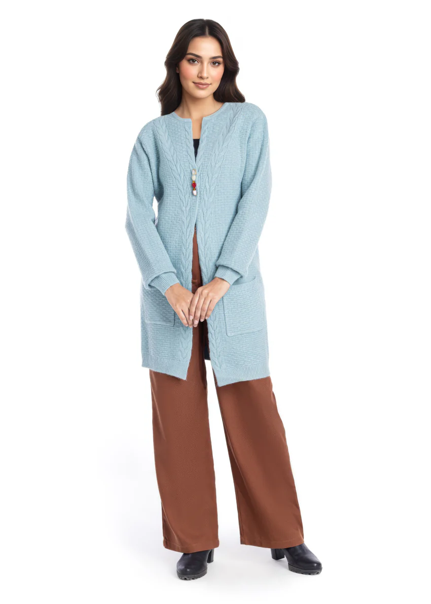 Aqua-Round Neck Cardigan Full Sleeves Sweater (25Y-118-67) - Image 4
