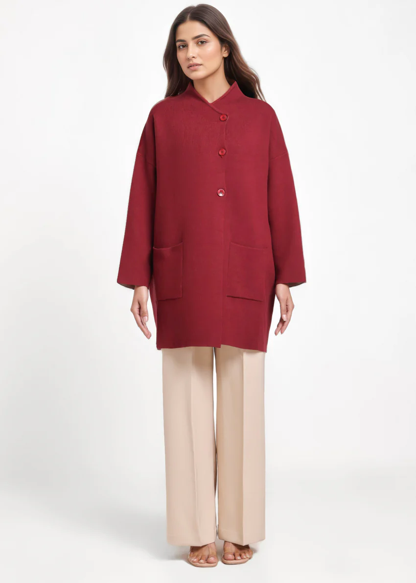 Maroon-Full Sleeves Cardigan Sweater (25Y-119-67) - Image 3