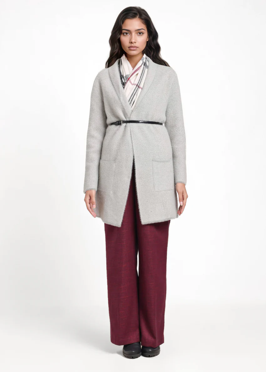 Grey-Shawl Collar Full Sleeves Cardigan Sweater (25Y-120-67) - Image 3