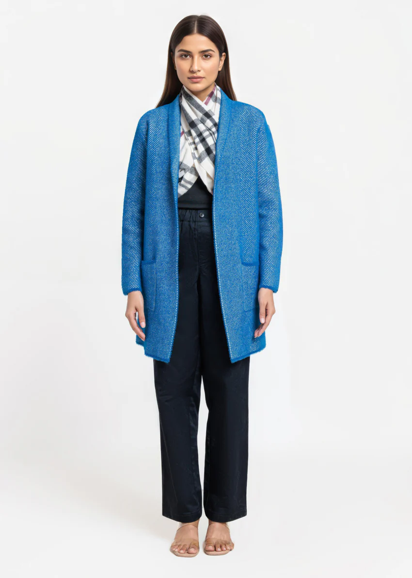 R-Blue-Shawl Collar Full Sleeves Cardigan Sweater (25Y-120-67) - Image 3