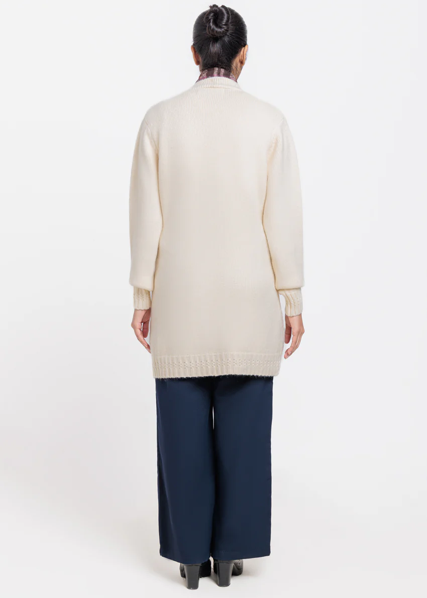 Cream-V-Cardigan Full Sleeves Sweater (25Y-121-67) - Image 2