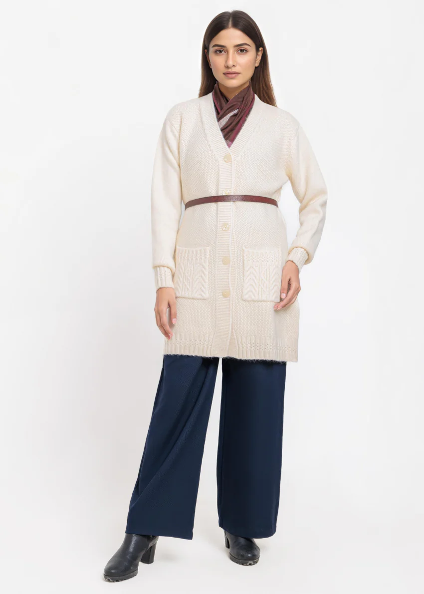 Cream-V-Cardigan Full Sleeves Sweater (25Y-121-67) - Image 4