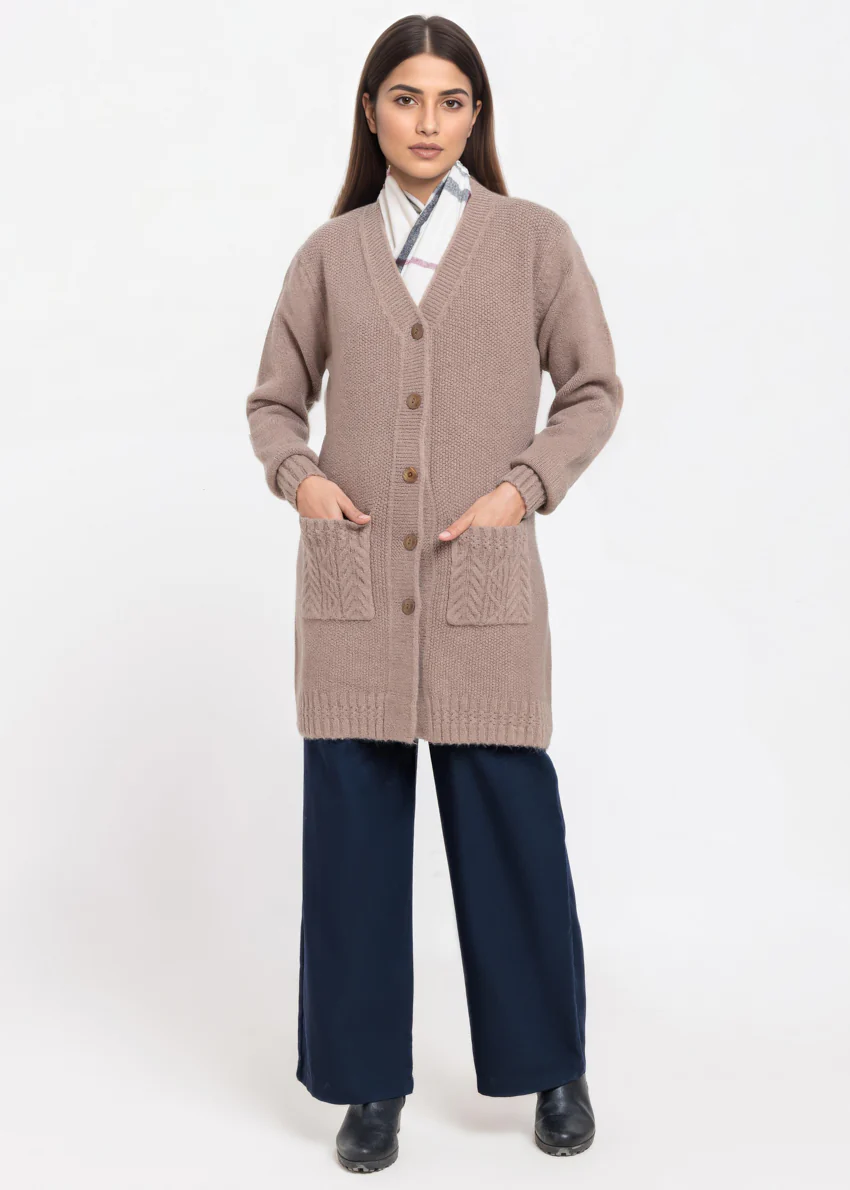 D-Beige-V-Cardigan Full Sleeves Sweater (25Y-121-67) - Image 4