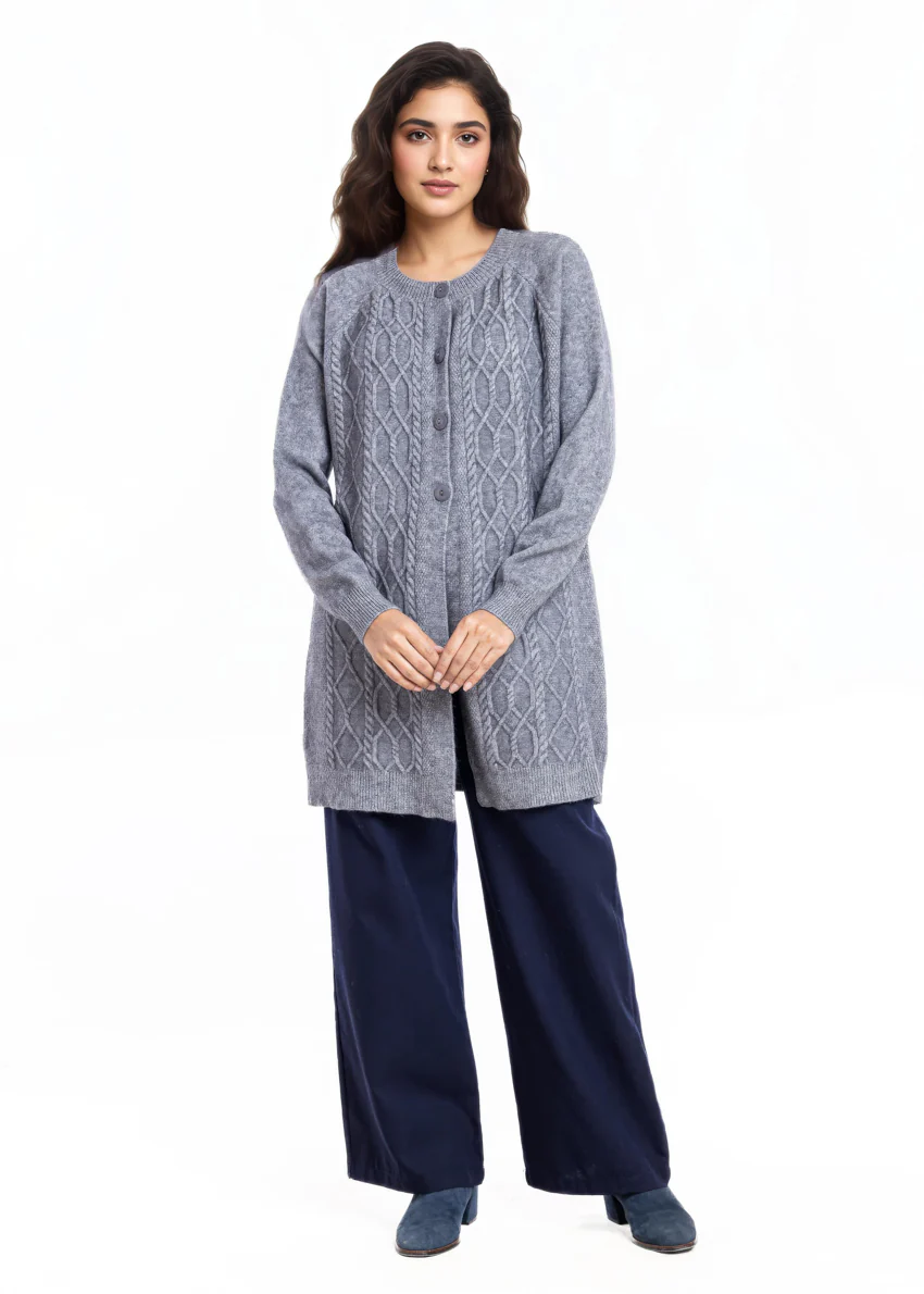 Grey-Round Neck Cardigan Reglan Sleeves Sweater (25Y-122-67) - Image 2