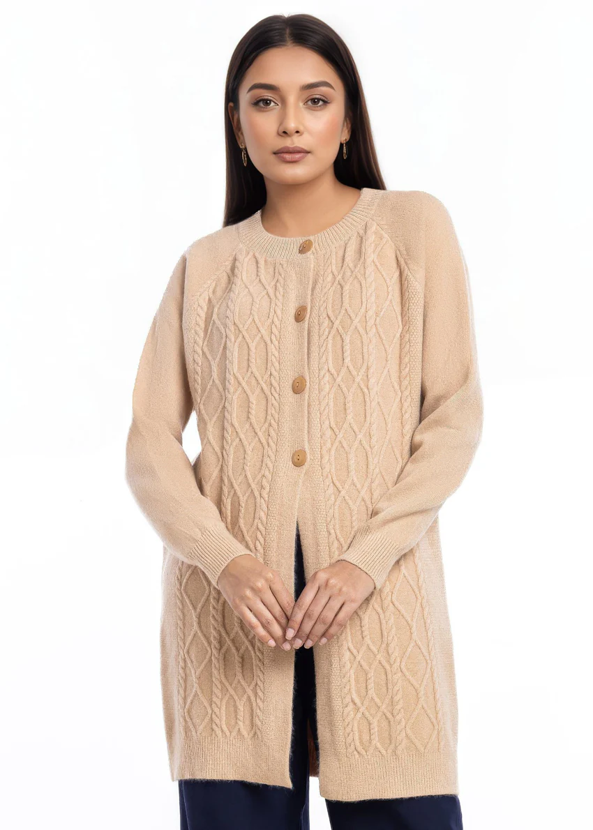 Khaki-Round Neck Cardigan Reglan Sleeves Sweater (25Y-122-67) - Image 4