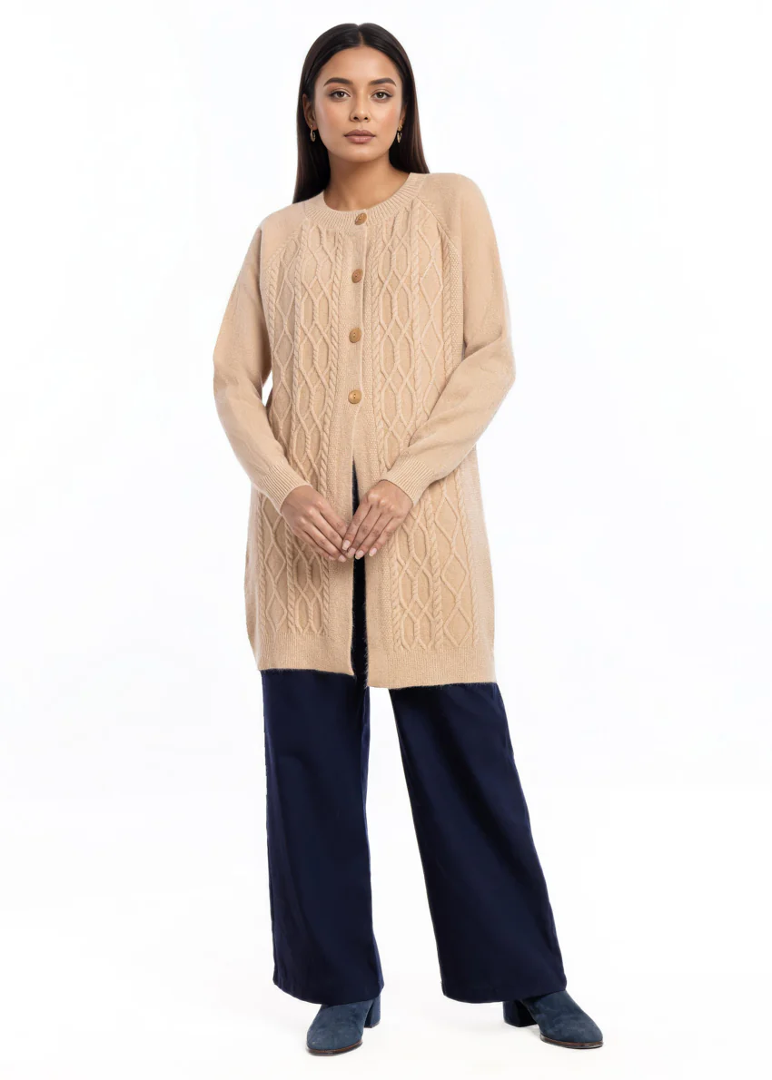 Khaki-Round Neck Cardigan Reglan Sleeves Sweater (25Y-122-67) - Image 5