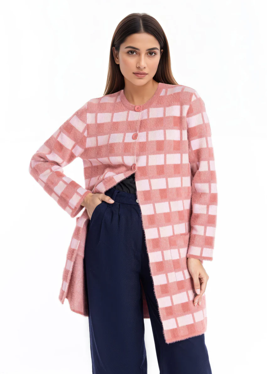 Coral-Round Neck Cardigan Full Sleeves Sweater (25Y-123-67) - Image 4