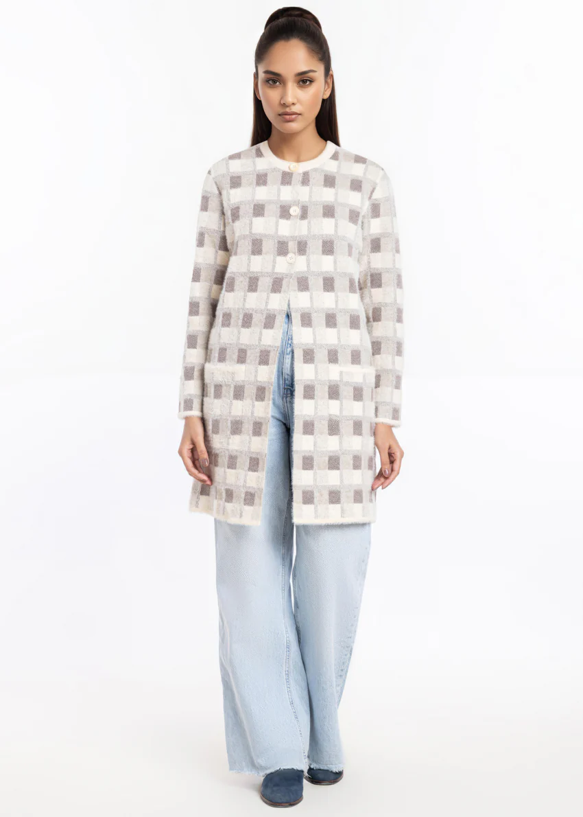 O-White-Round Neck Cardigan Full Sleeves Sweater (25Y-123-67) - Image 3