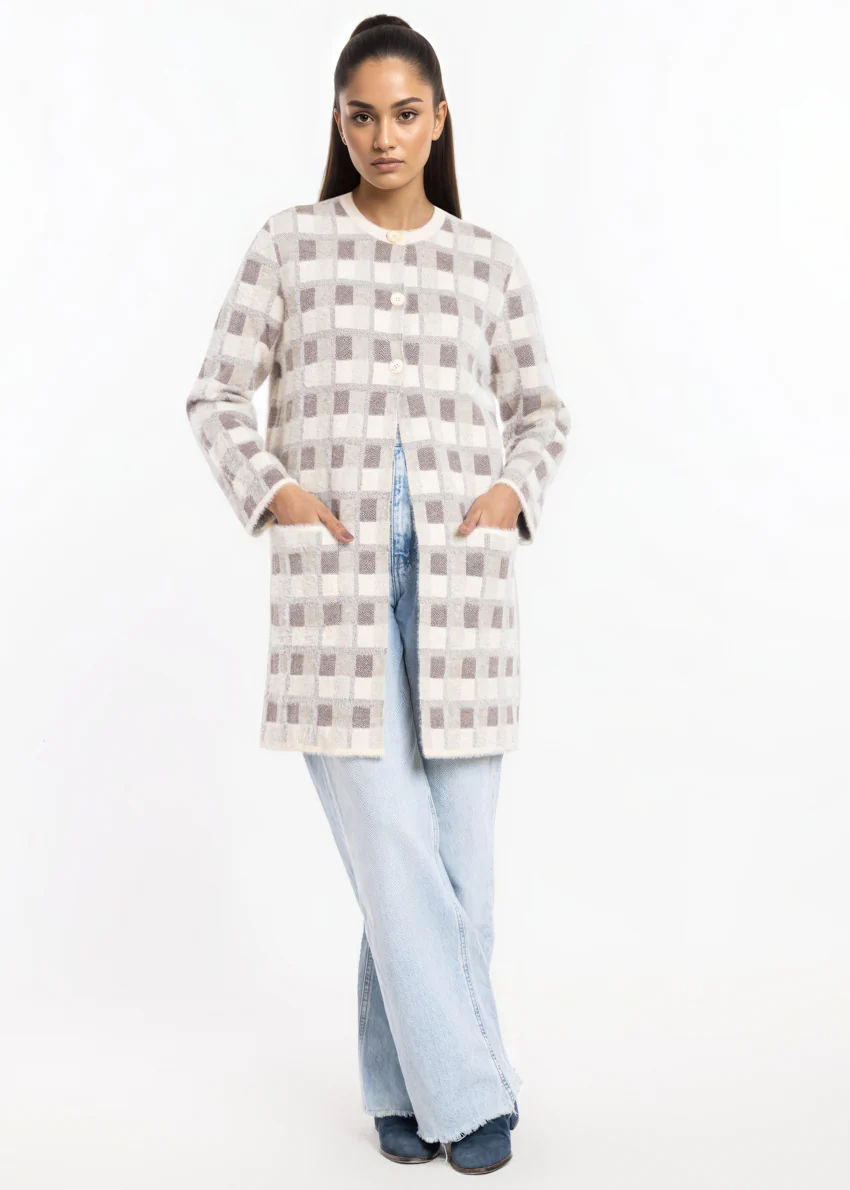 O-White-Round Neck Cardigan Full Sleeves Sweater (25Y-123-67) - Image 5