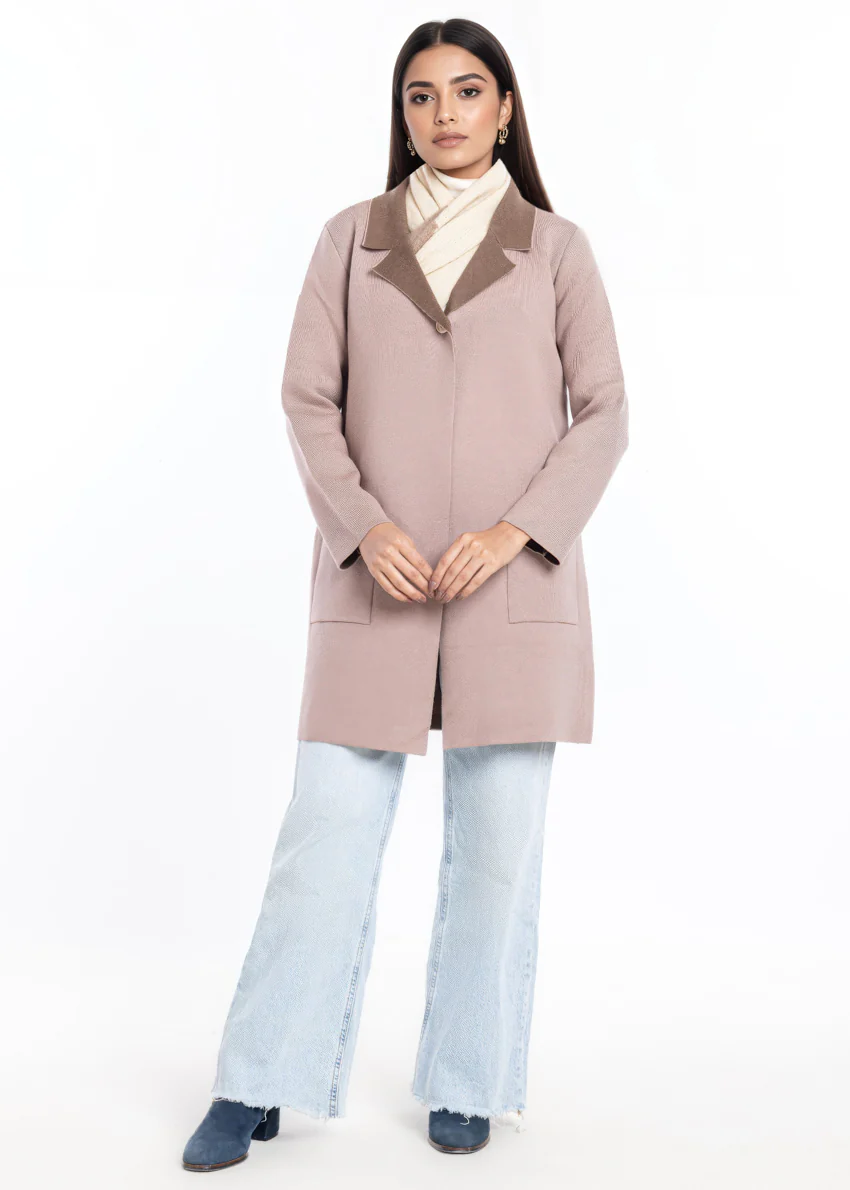 Beige-Wing Collar Full Sleeves Cardigan Sweater (25Y-124-67) - Image 2