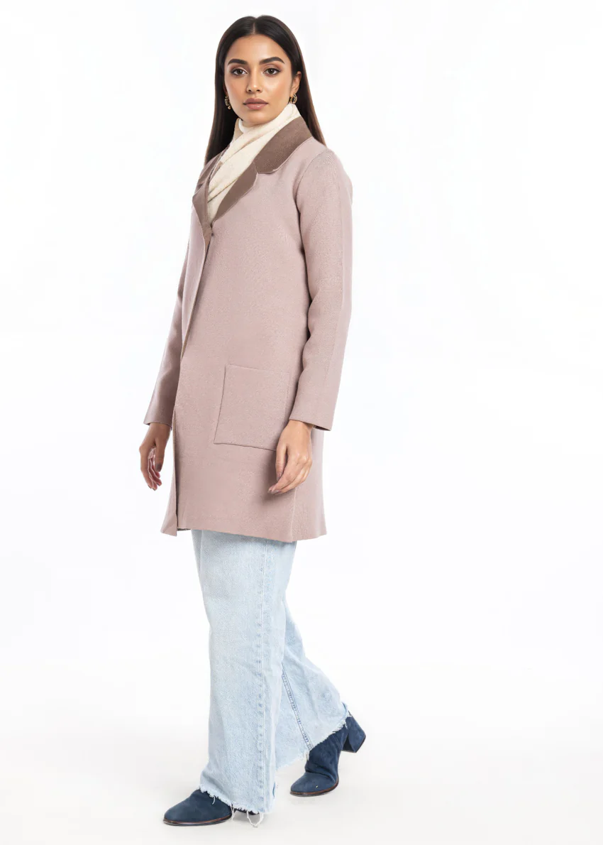 Beige-Wing Collar Full Sleeves Cardigan Sweater (25Y-124-67) - Image 3