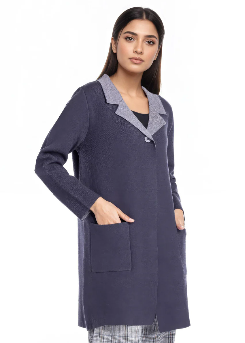Charcoal-Wing Collar Full Sleeves Cardigan Sweater (25Y-124-67) - Image 3