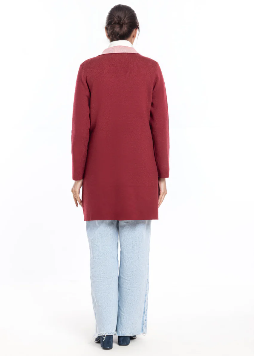 Maroon-Wing Collar Full Sleeves Cardigan Sweater (25Y-124-67) - Image 2
