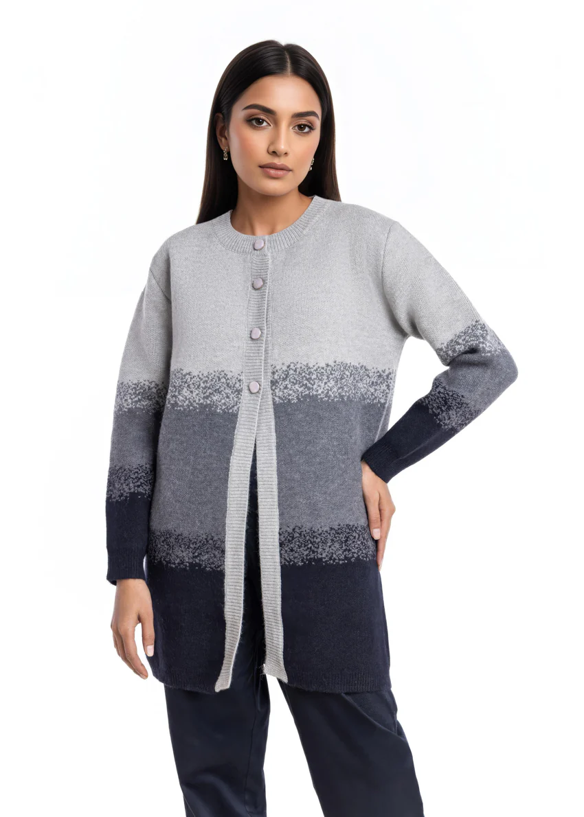 Black-Round Neck Cardigan Full Sleeves Sweater (25Y-125-67) - Image 4