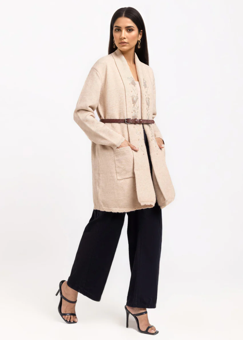 Beige-Cardigan Full Sleeves Sweater (25Y-127-67) - Image 3