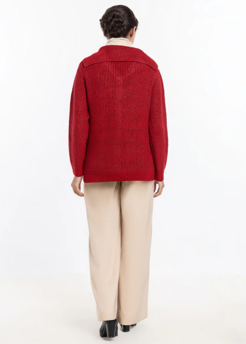 Red-Sailor Collar Full Sleeves Cardigan Sweater (25Y-128-67) - Image 4