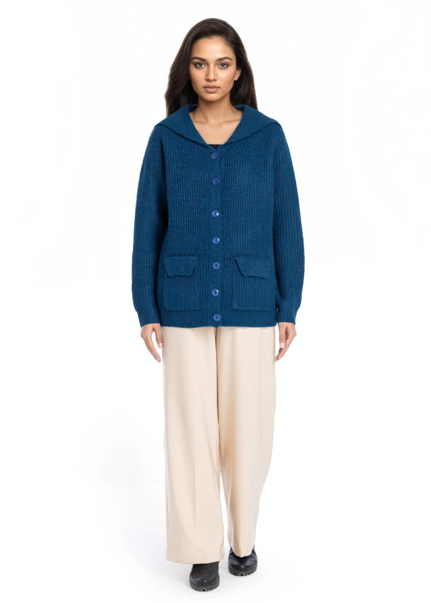 Teal-Sailor Collar Full Sleeves Cardigan Sweater (25Y-128-67) - Image 2