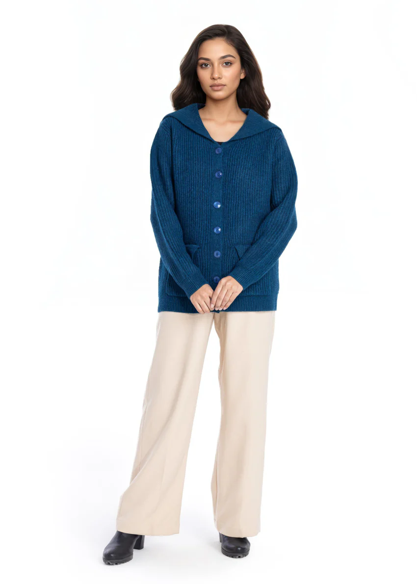 Teal-Sailor Collar Full Sleeves Cardigan Sweater (25Y-128-67) - Image 3