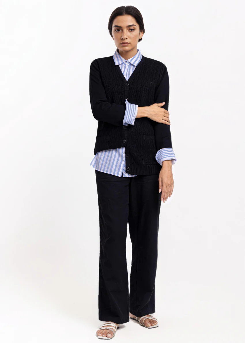 Black-V-Cardigan Full Sleeves Sweater (25Y-201-67) - Image 3