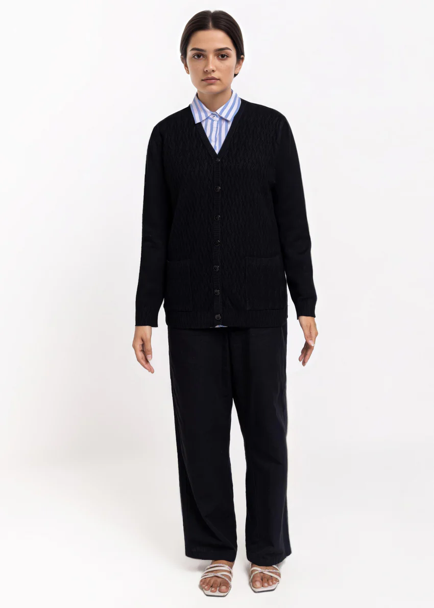 Black-V-Cardigan Full Sleeves Sweater (25Y-201-67) - Image 4