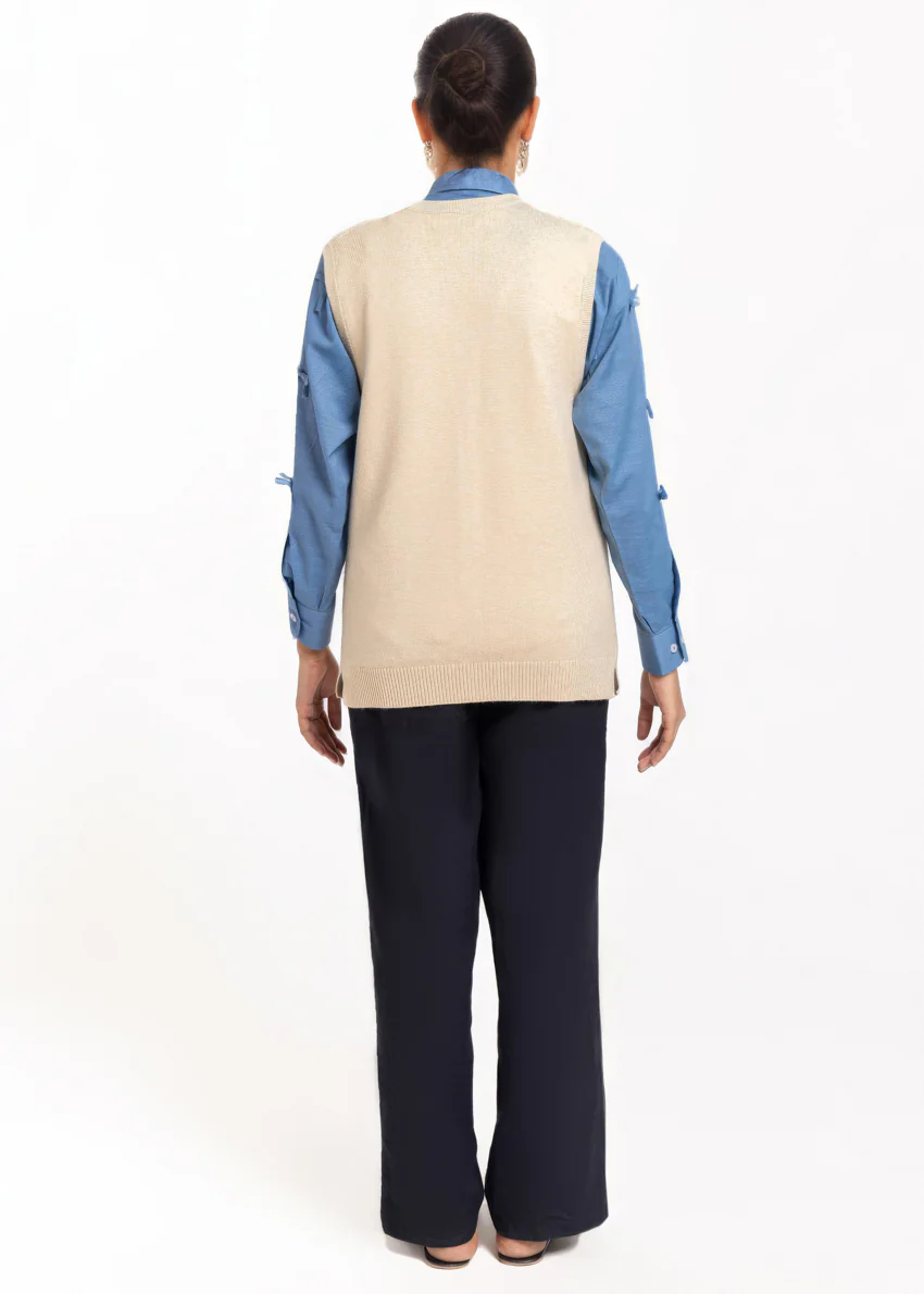 Beige-V-Cardigan Sando Sweater (25Y-202-67) - Image 2